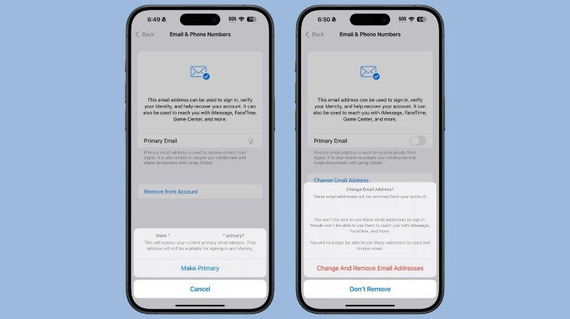黄浦苹果手机维修分享苹果 iOS 18.1 支持设置“主要”邮箱地址并更改 iCloud 邮箱 